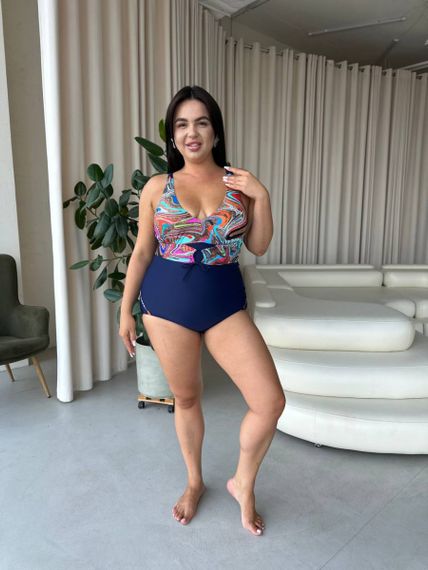 Яскравий суцільний синій купальник PLUS SIZE з утяжкою | Зображення 8