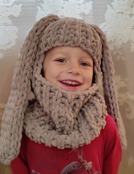 Балаклава колір 268 плюшева з вушками зайчик | Зображення 1