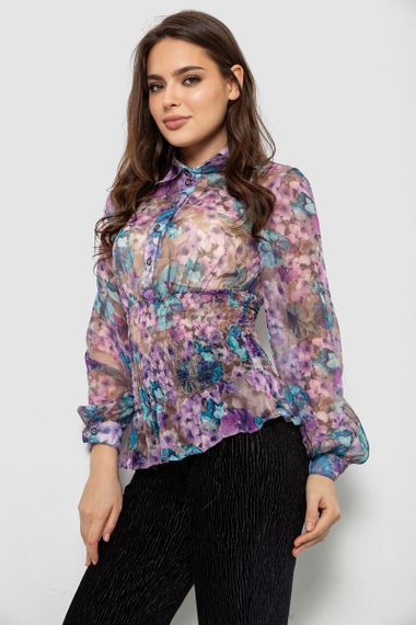 Блуза жіноча з принтом шифонова, колір бузковий, 230R1502-1 | Зображення 2