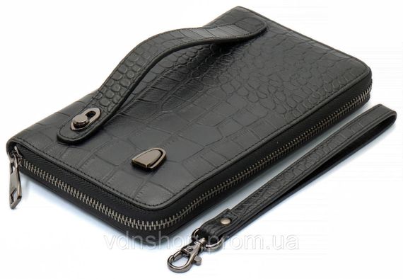 Черный кошелек-клатч на молнии с блоком под карточки с фактурной натуральной кожи  Marco Coverna MCJP-5901A | Зображення 3
