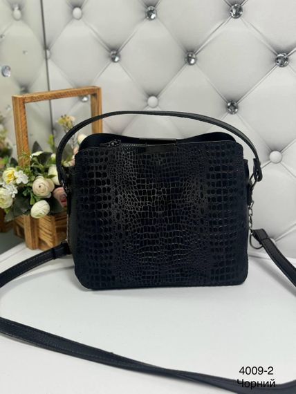 Сумка маленька замшева крос-боді на плече з ручкою Зміїний принт Чорна | Зображення 1
