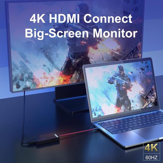 Док-станция 7в1, USB-C хаб с HDMI 4K, USB 3.0, кардридерами SD/TF, PD зарядкой 100W черный HUB Type-C PD 100Вт | Зображення 5