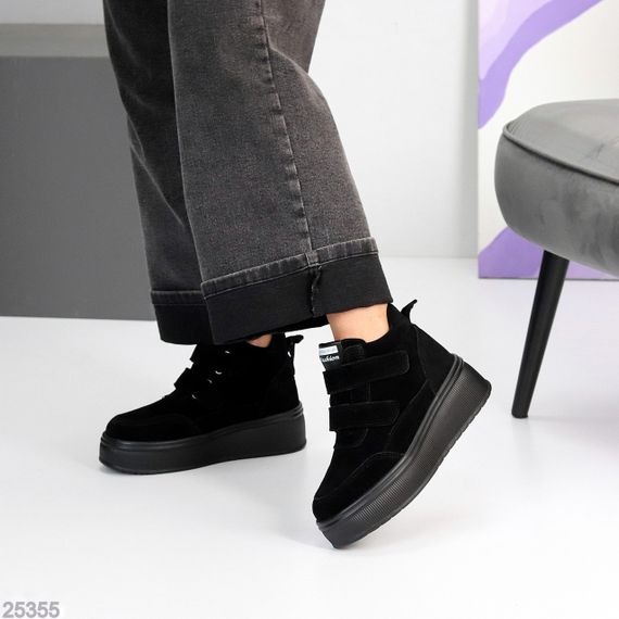Спортивні чорні зимові черевики натуральна замша на липучках | Зображення 6