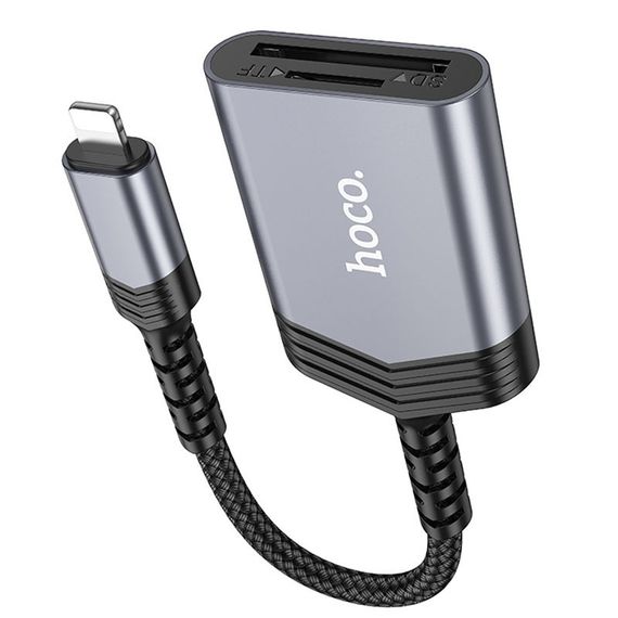 Картридер Hoco UA25 2in1 Lightning Metal gray | Зображення 3
