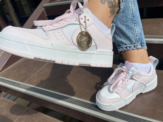 Жіночі кросівки NIKE DUNK, натуральна шкіра, білі з рожевими вставками | Зображення 5
