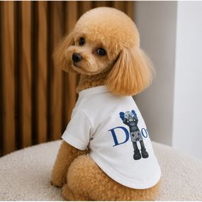 Брендовая футболка для собак Dior Kaws White | Стильная белая одежда для питомцев