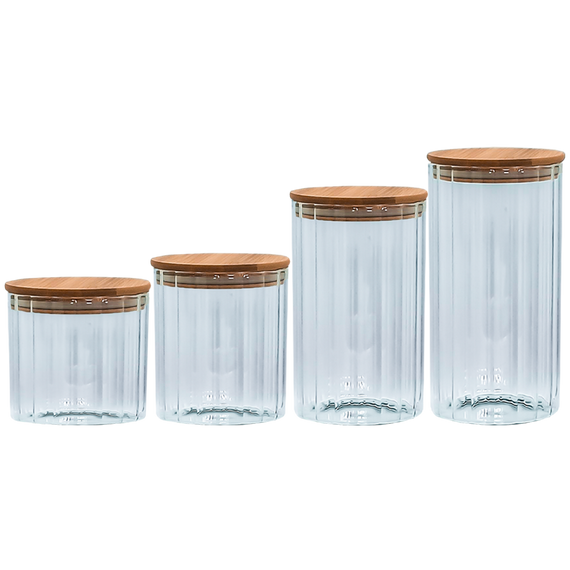 Ємність скляна з дерев'яною кришкою (кругла смугаста) VT-7605 Vittora 500 мл | Зображення 1