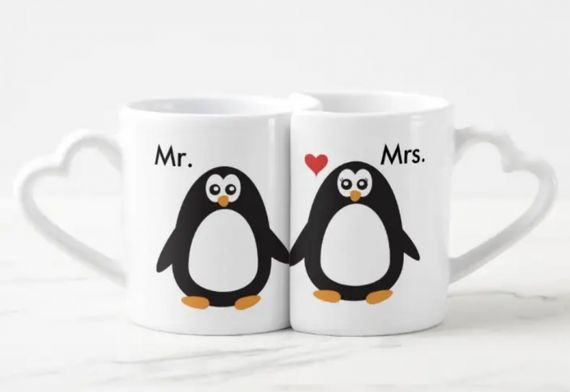 Парні чашки для закоханих в формі серця Mr&amp;Mrs