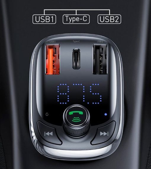 FM трансмиттер Baseus Lokomotive S-13 CCTM-B01 модулятор Bluetooth 2 USB 1 Type-C Черный | Зображення 5