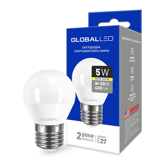 LED-лампа GLOBAL G45 F 5W м'яке світло 220 V E27 AP (1-GBL-141) (NEW)