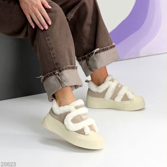 Светлые бежевые спортивные зимние автоледи на липучке | Зображення 2