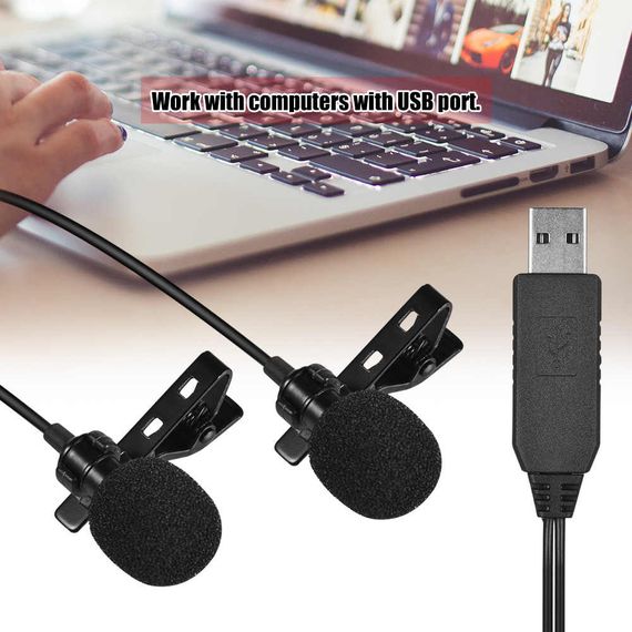 Двойной петличный микрофон Andoer EY-510D USB, 6 метров, петличка для ноутбука, компьютера, пк | Зображення 3