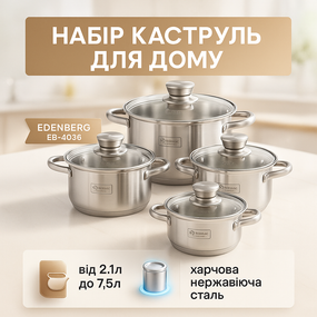 Набір каструль для приготування з кришками, Каструлі з прозорими кришками, Комплект каструль TY-39