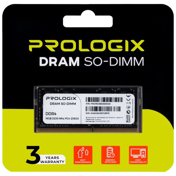 Модуль пам'яті для ноутбука SoDIMM DDR4 16GB 3200 MHz Prologix (PRO16GB3200D4S) | Зображення 3