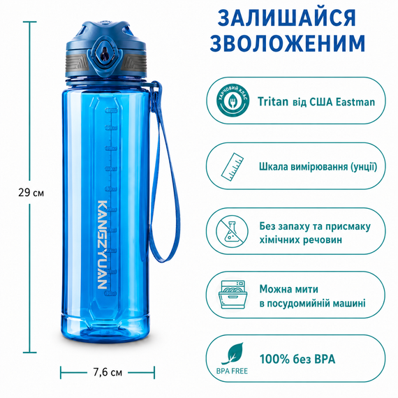 Бутылка KANGZYUAN 500 мл - Голубая Tritan BPA-free, ударопрочная, спортивная с герметичной крышкой | Зображення 1