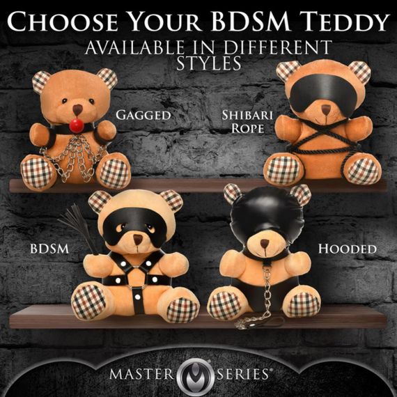 Плюшевий ведмедик HOODED Teddy Bear БДСМ у шкіряному капюшоні з повідцем, 23x16x12 см | Зображення 4