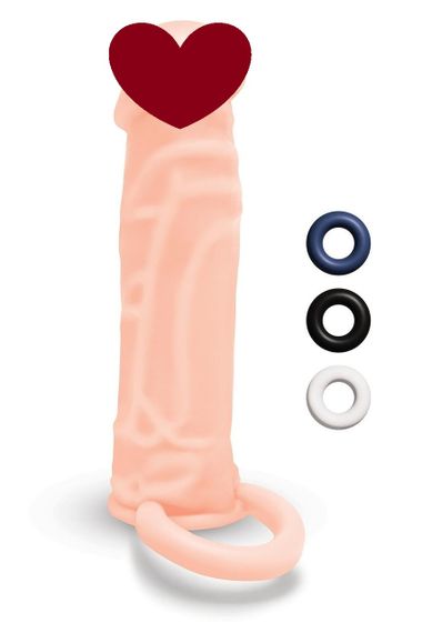 Насадка на пеніс Size-Up з 3 ерекційними кільцями, бежева, 15.2 см Sex Aura