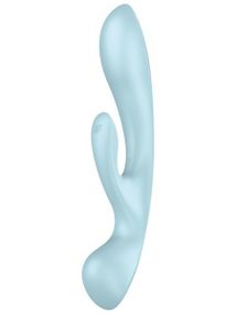 Двухсторонний вибратор-кролик Satisfyer Triple Oh Light Blue, 3 мотора, рукоятка-массажер