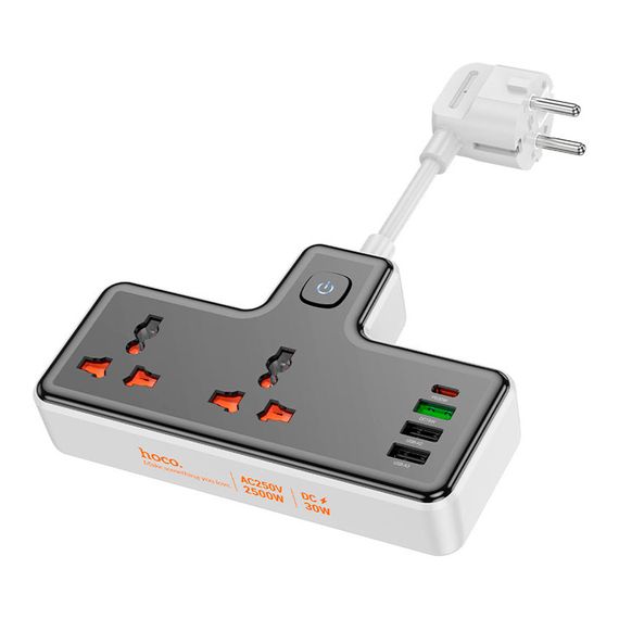 Мережевий фільтр HOCO AC12A на 2 розетки + 3 USB + USB-C, 30W, кабель 1м, 220В