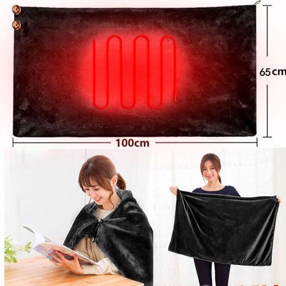 Плед шаль одеяло с подогревом Lesko 100*65 Black usb от повербанка | Зображення 5