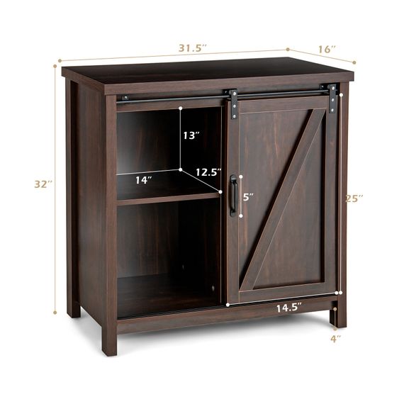 Кухонный комод-буфет Costway Sideboard с амбарной раздвижной дверцей лофт рустик | Зображення 4