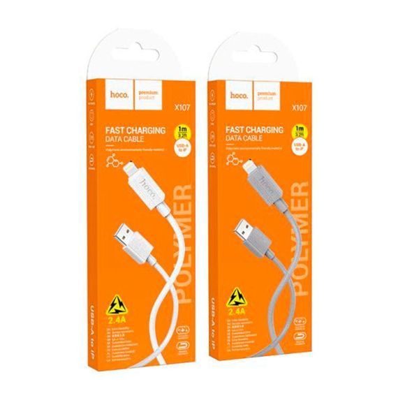 Кабель USB Hoco X107 Lightning 2.4A Колір Бiлий | Зображення 1