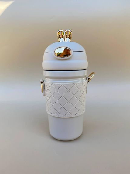 Термос непроливайка поїльник з трубочкою 480мл Бежевий Зайчик | Зображення 6