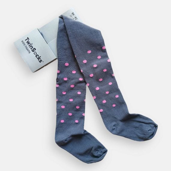 Колготки детские для девочки Twinsocks с принтом горошок розовый, графит р. 86- 92 116-122 | Зображення 1