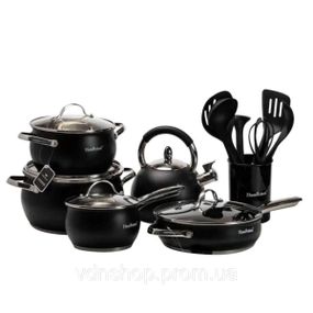 Набір посуду для приготування з нержавіючої сталі 12 предметів, чорний HP33548