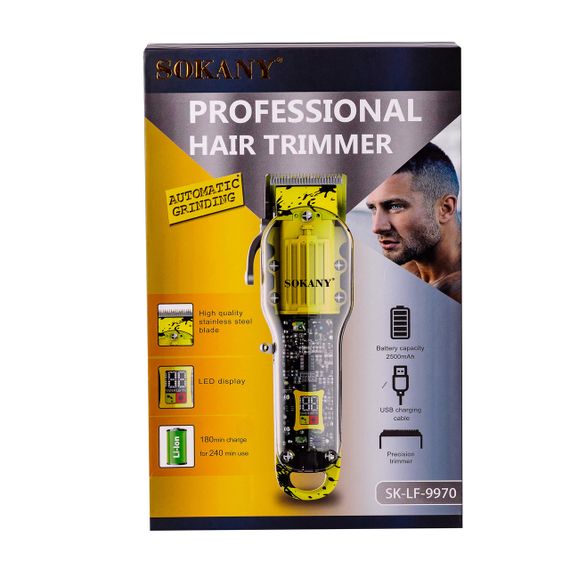 Машинка для стрижки волосся Sokany SK-LF-9970 акумуляторна з 8 насадками Жовтий | Зображення 7