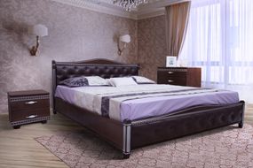 Кровать двуспальная деревянная Прованс патина с мягким изголовьем 160х200, цвет венге