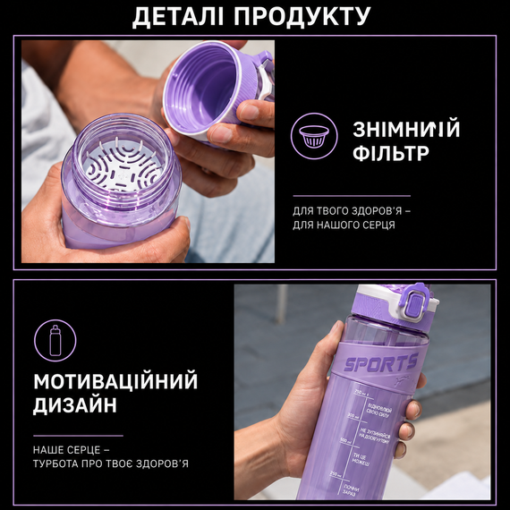 Эко-бутылка KANGZYUAN 500 мл - Фиолетовая Tritan BPA-free, ударопрочная, спортивная с эргономичной крышкой | Зображення 2