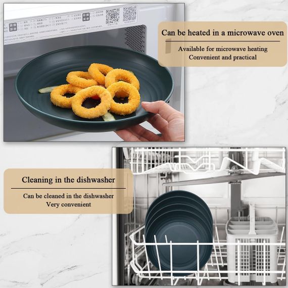 Набор пластиковых тарелок 8 шт 23 см, многоразовые обеденные миски темно-зеленые для кемпинга, дома, природы | Зображення 6