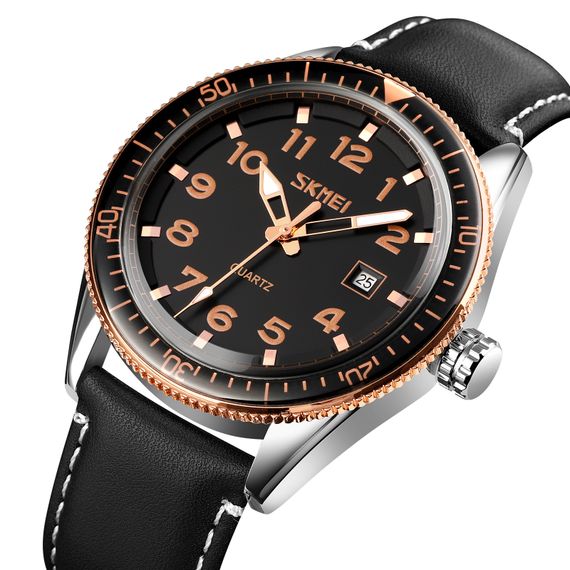 Чоловічий годинник Skmei 9232LRGBK Rose-Gold Black Leather | Зображення 1