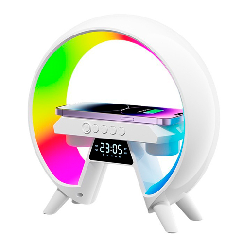 Аккумуляторный светильник XM-X63, RGB ночник, часы, беспроводная зарядка, Bluetooth колонка