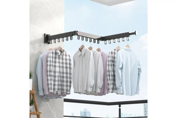 Вішалка настінна сушарка для одягу з алюмінієвого сплаву для балкона, 3 секції SKLM-2 ((101+23)*10*6.5) | Зображення 2