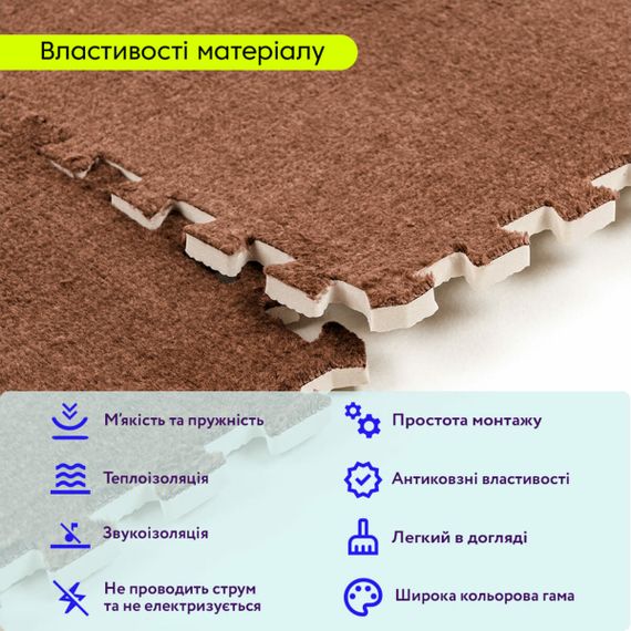 Підлога-пазл плюшевий 60х60х1см Коричневий (D) SW-00002083 | Зображення 3
