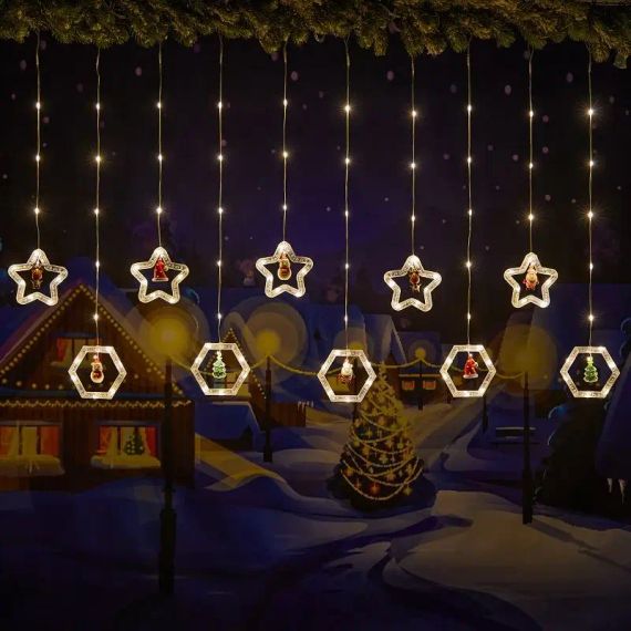Светодиодная новогодняя гирлянда-штора Cube звезда-круг, теплый цвет (8 режимов) размер 3*0,8 м