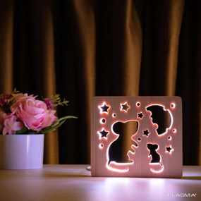Светильник ночник ArtEco Light из дерева LED "Мышки и сыр" с пультом и регулировкой...