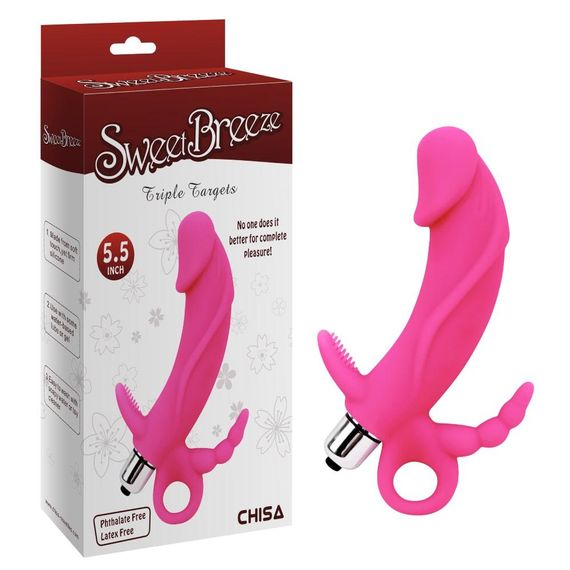 Вібромасажер для потрійної стимуляції рельєфний Chisa Sweet Breeze Triple Targets, рожевий Sex Aura | Зображення 1