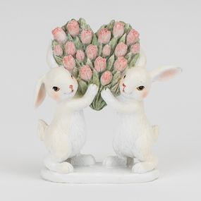 Настольная пасхальная статуэтка Spring Garden: Семья кроликов с цветами, 14.5 см