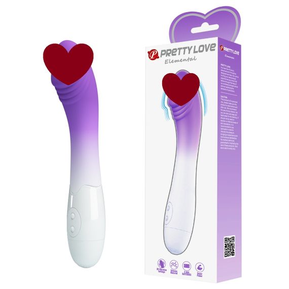 Вибратор для точки G Pretty Love Elemental ребристый, бело-фиолетовый, 19 х 3.2 см sexstyle