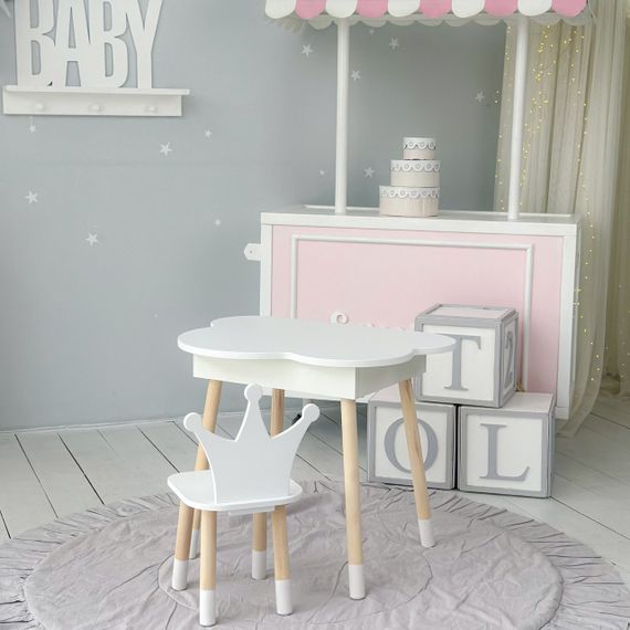 Новинка! Дитячий білий столик хмаринка з нішею і стільчик корона біла 85295 | Зображення 7