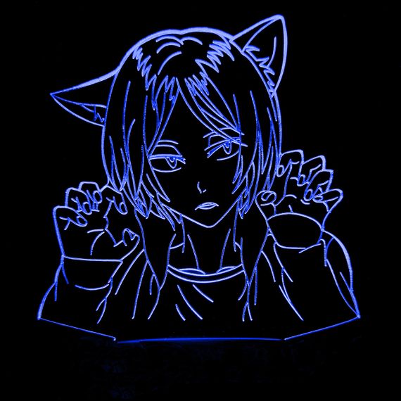 Акриловый светильник-ночник Девушка кошка синий tty-n000989