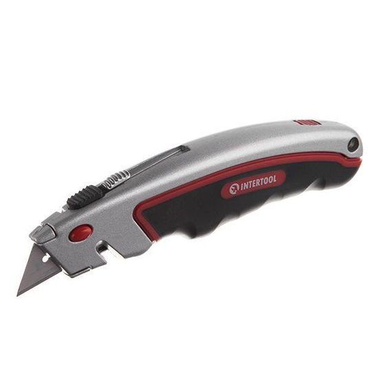 Ніж з висувним трапецієподібним лезом 60*19 мм, металевий корпус INTERTOOL HT-0516 | Зображення 1