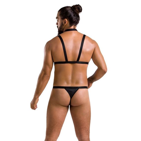 Комплект мужского белья из стреп Passion 039 SET ANDREW S/M Black, стринги, шлейка | Зображення 3