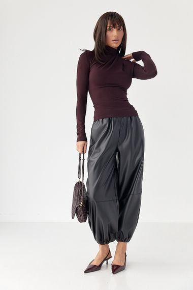 Штани-джогери з екошкіри - чорний цвет, L (є розміри) | Зображення 2