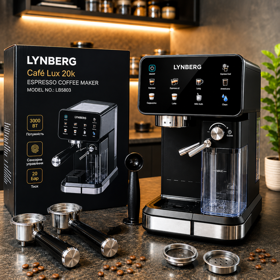 Автоматична кавомашина Lynberg Cafe Lux 20K LB5803 20 бар, 3000Вт з сенсорним керуванням | Зображення 1