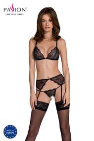Комплект з відкритим доступом Passion DELIENA SET L/XL black, ліф, стрінги, пояс для панчіх Sex Aura