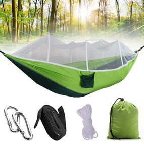 Підвісний туристичний гамак з москітною сіткою (2,45х1,3м), до 200 кг, HAMMOCK NET / Нейлоновий гамак-намет для відпочинку